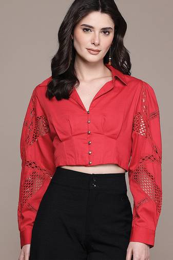 Red satin crop top