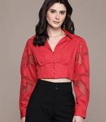 Red satin crop top