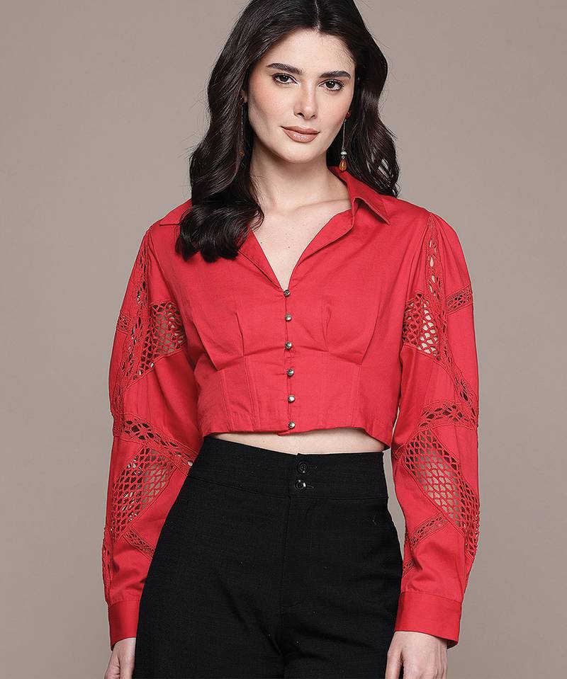 Red satin crop top