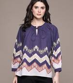 Navy blue printed cotton blend top