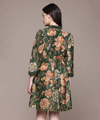 Olive printed velvet short dress 3