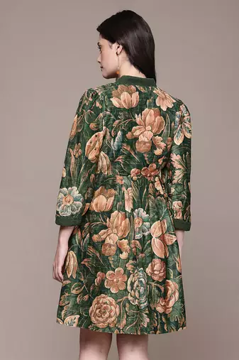 Olive printed velvet short dress