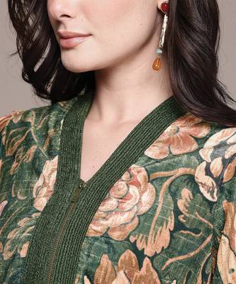 Olive printed velvet short dress 5