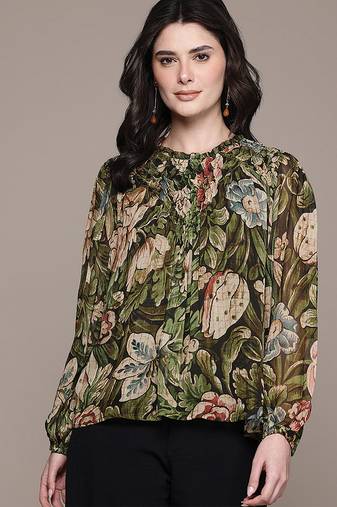 Olive printed georgette top