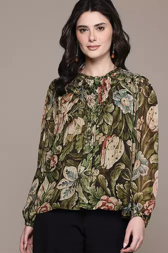 Olive printed georgette top