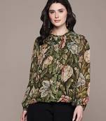 Olive printed georgette top