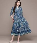 Blue printed cotton blend dress