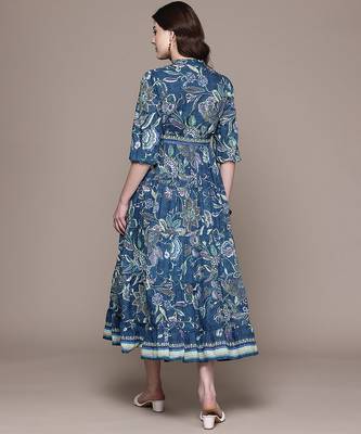 Blue printed cotton blend dress 3