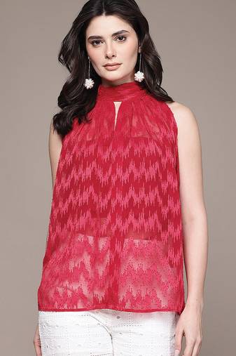 Red Patterned satin top