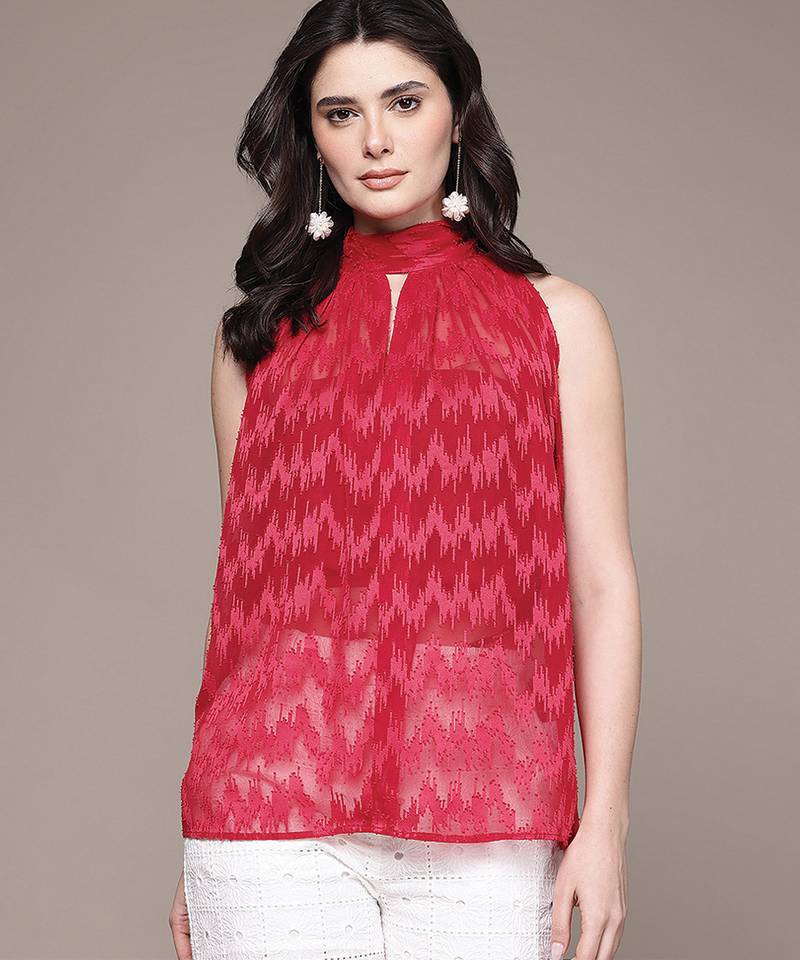 Red Patterned satin top