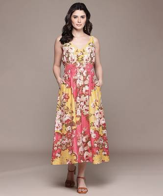 Peach printed linen dress 1