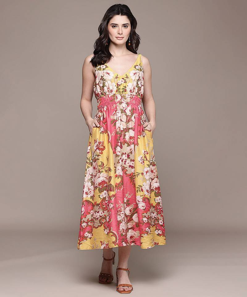 Peach printed linen dress