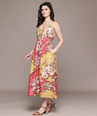 Peach printed linen dress 2