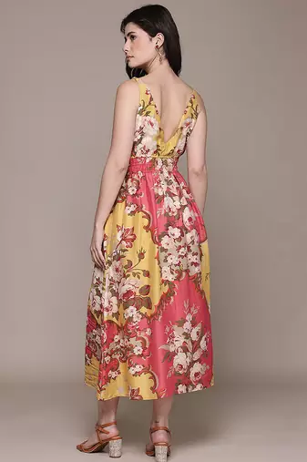 Peach printed linen dress