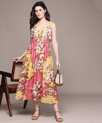 Peach printed linen dress 4