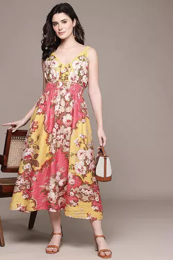 Peach printed linen dress