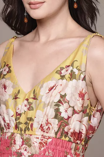Peach printed linen dress