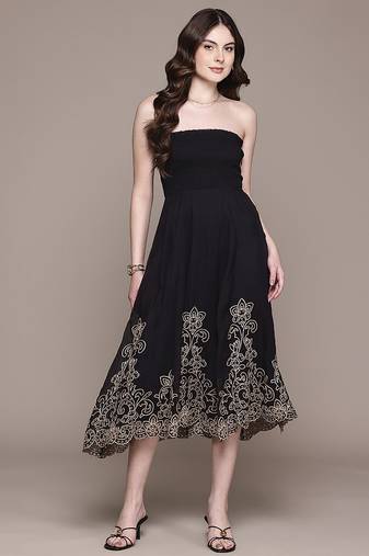 Black embroidered organza dress