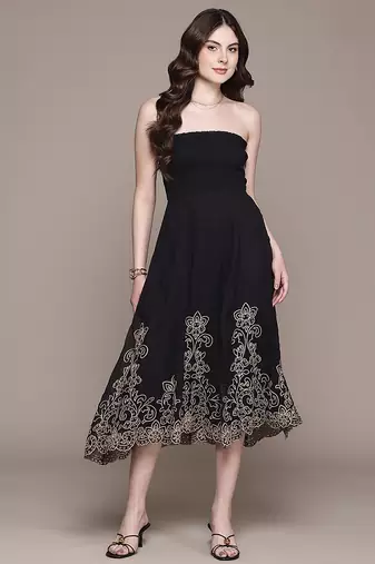 Black embroidered organza dress