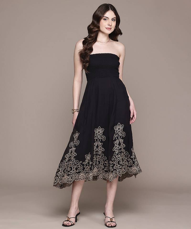 Black embroidered organza dress