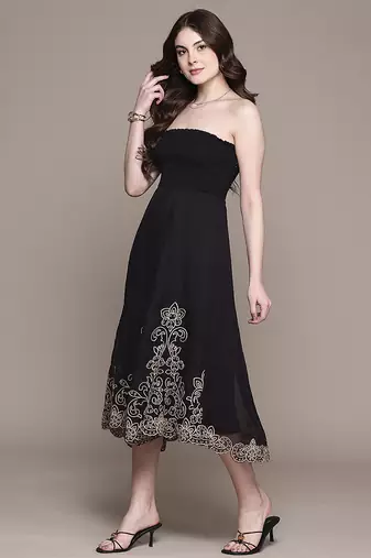 Black embroidered organza dress