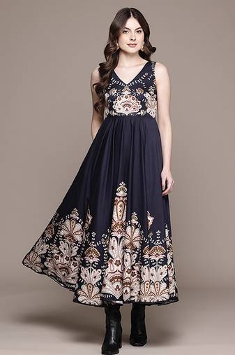 Black printed cotton blend gown