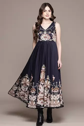 Black printed cotton blend gown