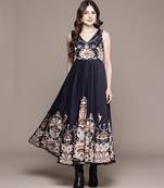 Black printed cotton blend gown