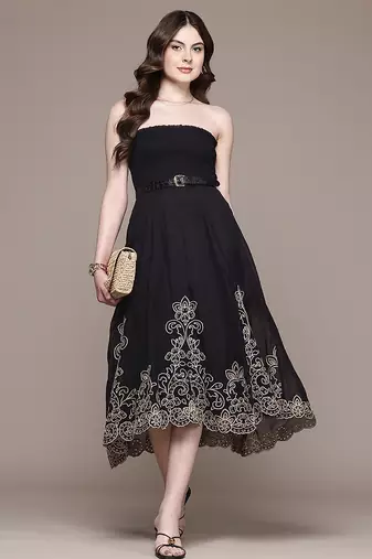 Black embroidered organza dress