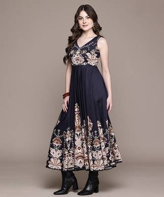 Black printed cotton blend gown 2