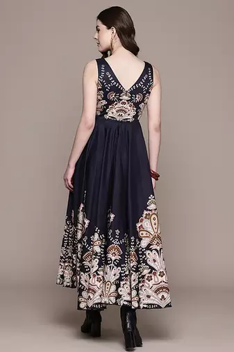 Black printed cotton blend gown