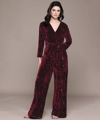 Maroon velvet jumpsuit 1