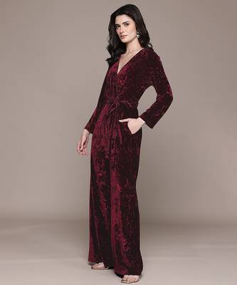 Maroon velvet jumpsuit 2