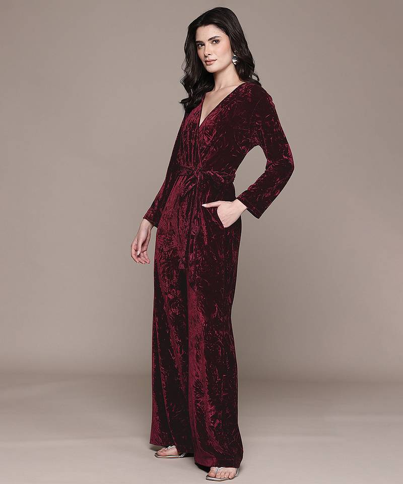 Maroon velvet jumpsuit