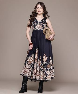 Black printed cotton blend gown 4