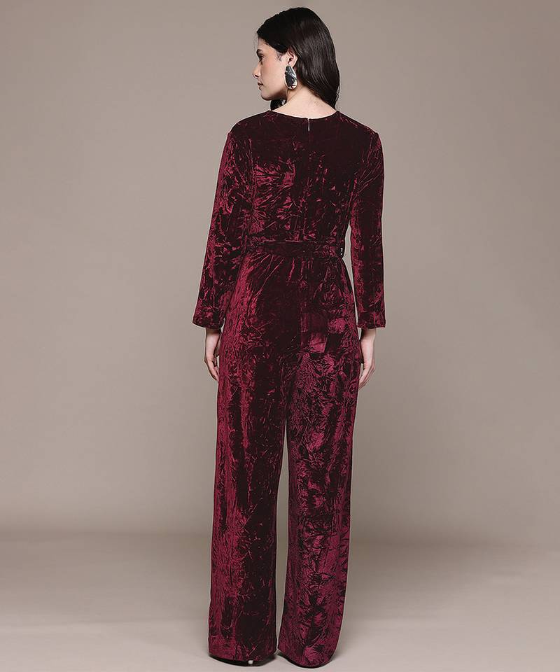 Maroon velvet jumpsuit