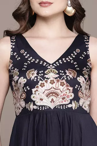 Black printed cotton blend gown