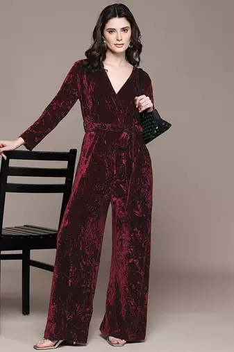 Maroon velvet jumpsuit