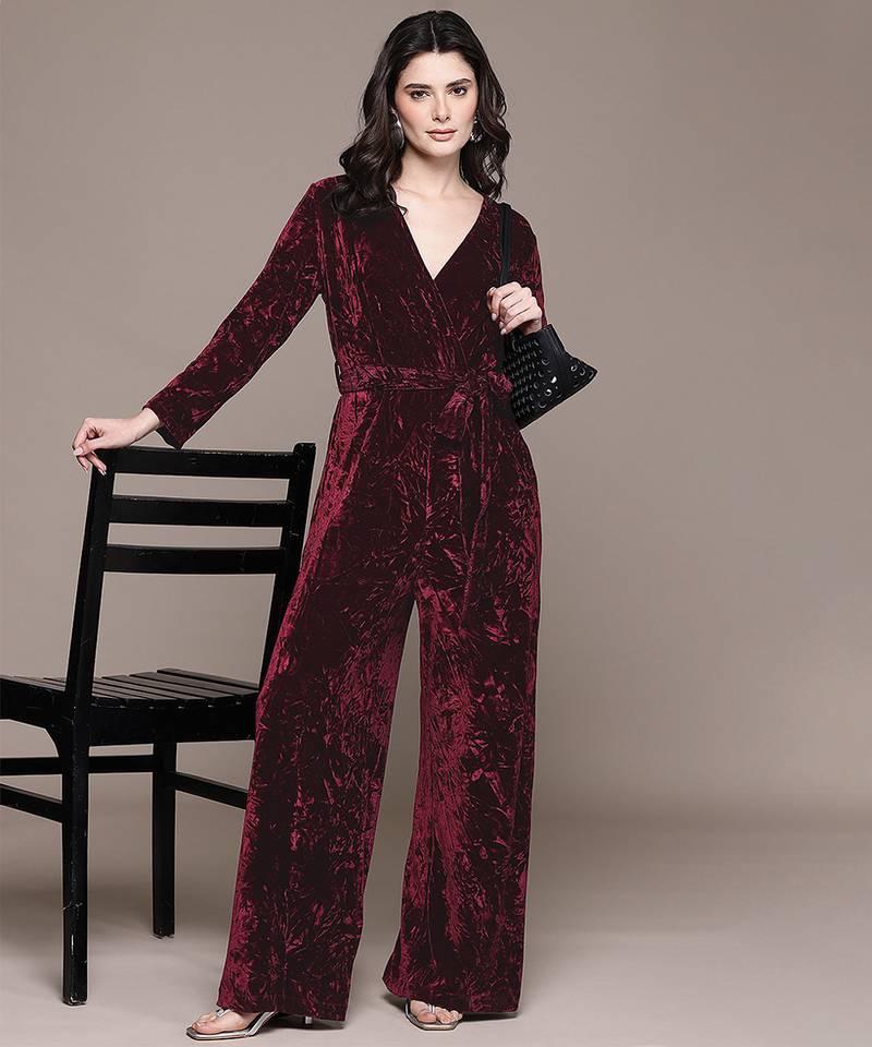 Maroon velvet jumpsuit