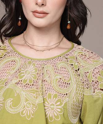 Green embroidered cotton blend top 5