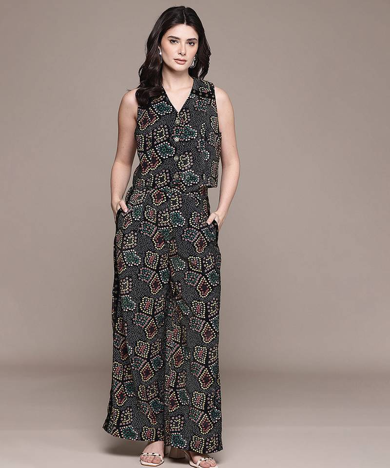 Black Printed Viscose Co Ord Set