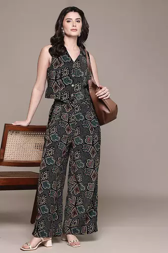 Black Printed Viscose Co Ord Set