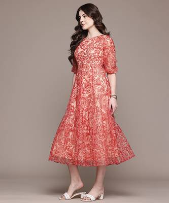 Red printed tulle dress 2