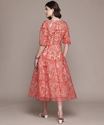Red printed tulle dress 3