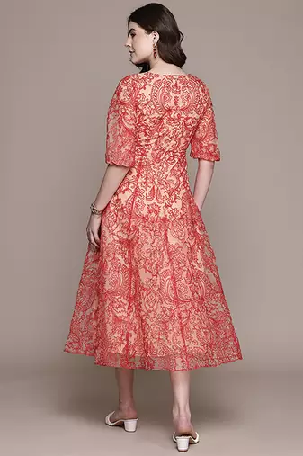 Red printed tulle dress