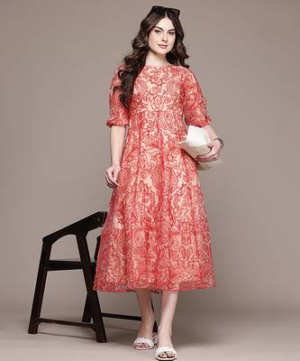 Red printed tulle dress 4