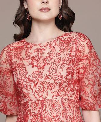 Red printed tulle dress 5