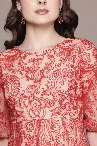Red printed tulle dress