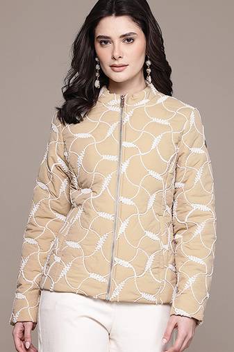 Beige embroidered taffeta jacket