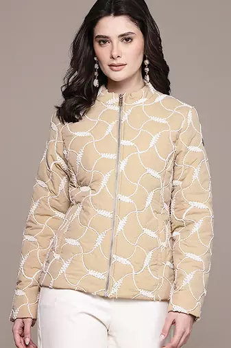 Beige embroidered taffeta jacket